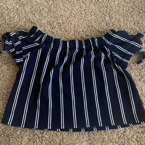 Beautiful off the shoulder striped dress shirt!